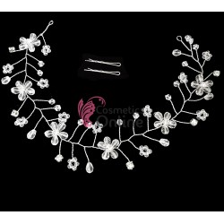 Tiara Ti005KK argintie pentru mirese cu cristale din sticla + 2 agrafe